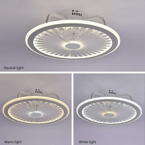 Weiß LED Deckenventilator Deckenleuchte Lüfterlicht Kronleuchter 18.5" 32W Fernbedienung dreifarbig Dimmen Beleuchtung Dimmbar W