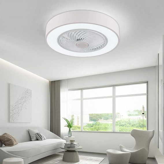 Weiß LED Deckenventilator mit Beleuchtung und Fernbedienung, 22 Zoll Ventilator Lampe 48W Moderne LED Deckenleuchte,Farbtemperat