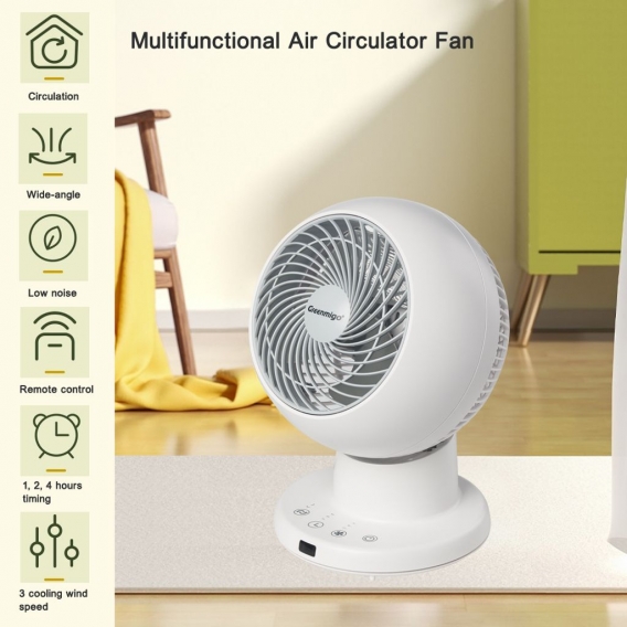 Greenmigo Ventilator Leise Turbo-Ventilator + 3D Luftumwälzer für Büro Wohnzimmer Schlafzimmer,Tischventilator mit Fernbedienung