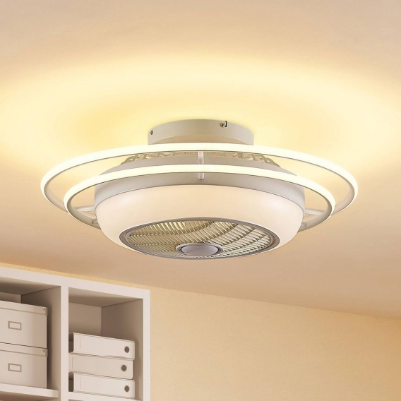 Lindby LED Deckenventilator mit Lampe 'Ilvie' dimmbar Fernbedienung (Modern) in Weiß aus Metall u.a. für Wohnzimmer & Esszimmer 