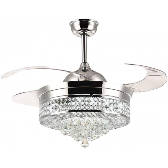 42'' Kristall Deckenventilator Fan Kronleuchter LED Dimmbare Lüfterlicht mit Fernbedienung für Wohnzimmer