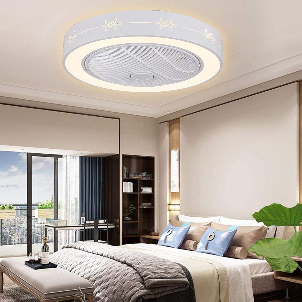 48W LED Deckenventilator mit Beleuchtung und Fernbedienung, 23 Zoll Moderne  Leise Ventilator Lampe, Fan LED Deckenleuchte, Dimmb