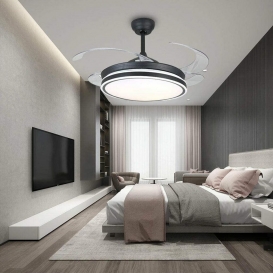 More about Moderne Deckenleuchtung mit Ventilator  Fernbedienung Schwarzer Runder 3 Farben 36W LED-Licht 4 Einziehbare Flügel mit Lampe für