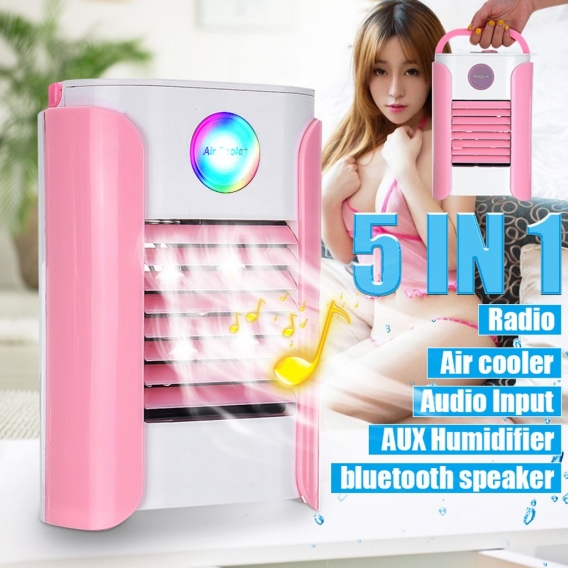 Rosa All-in-1-Klimaanlage LED-Kühler Lüfter Luftbefeuchter bluetooth Music Radio Speaker
