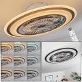 »Solimbergo« moderne Deckenlampe mit Ventilator aus Kunststoff in Schwarz/Weiß und Chrom, mit Fernbedienung dimmbar, mit Timer, 