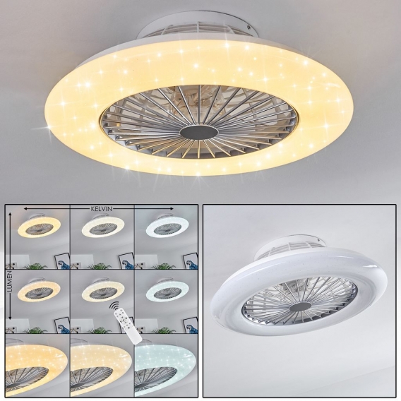 »Concas« LED Deckenventilator moderne Deckenlampe mit Timer aus Kunststoff in Titanfarben/Weiß, 1 x LED 30 Watt, Höhe 17 cm, 220
