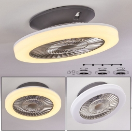 More about »Gabbio« LED Deckenventilator aus Kunststoff in Grau/Weiß, mit Ventilator, 32 Watt, Ø 50 cm, 1950 Lumen, 3000 Kelvin, bedienbar 