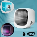 Bewello® - Mini-USB-Lüfter mit Luftkühler - Kleiner Tischventilator Airco - Weiß - Mobiler Wasser-Luftkühler - mit LED-Stimmungs