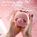 Handventilator LED Schminkspiegel mit Licht Schweinchen Tragbarer Schönheits Spiegel Taschenventilator B