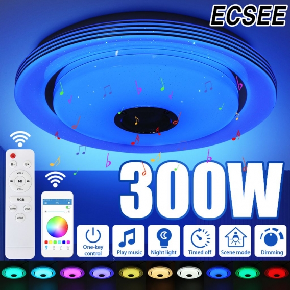 ECSEE Dimmbare 60W LED RGBW bluetooth Musik Deckenleuchte APP Fernbedienung Schlafzimmer