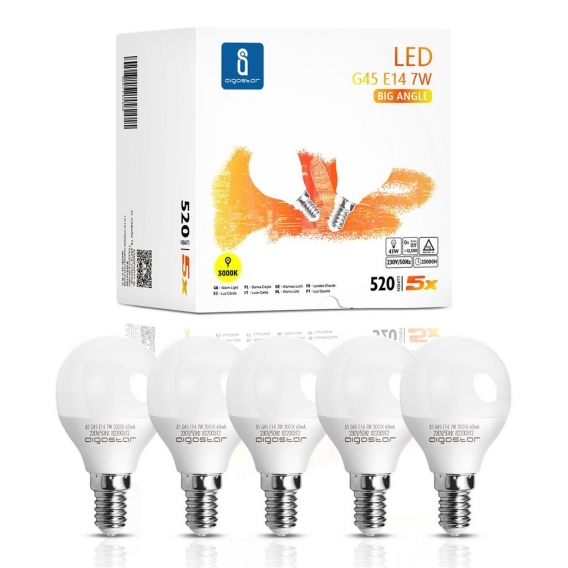 E14 LED Lampe 7Watt, 3000 Kelvin Warmweiss 520 Lumen Glühbirne, 230° Abstrahlwinkel Energiesparlampe E14, Nicht Dimmbar, 5er-Pac