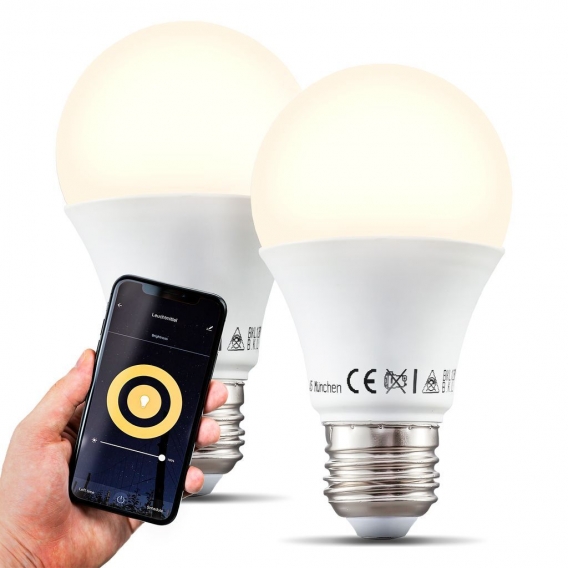 2er Set LED E27 Wi-Fi Lampe 9 Watt 806 Lumen 2.700K Warmweiß Dimmbar App- Sprachsteuerung Alexa Google Home iOS & Android WLAN G