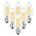 6er Pack E27 Kerze LED Lampe für Kronleuchter,Glühfaden Retrofit Classic, 4W 470 Lumen ersetzt 40 Watt, 2700K Warmweiß