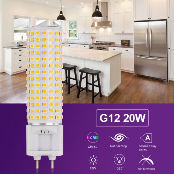 2 Stück G12 LED Lampe 20W LED Licht Warmweiß 3000K LED Leuchtmittel Ersatz 160W Halogen Glühbirne 2400LM AC 85-265V 240x 2835 SM