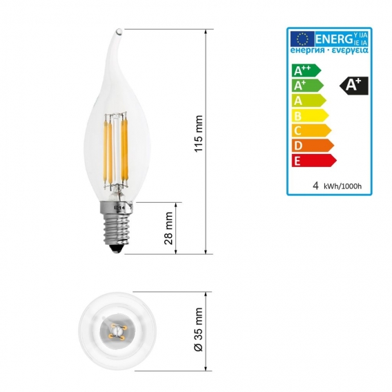 ECD Germany 10er Pack E14 LED Windstoß Kerze Filament 4W - AC 220-240V - 414 Lumen - 120° Abstrahlwinkel - Warmweiß 2800K - erse