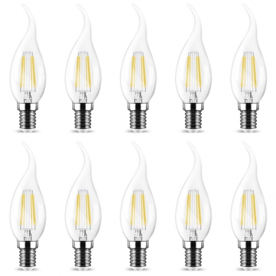 10x Sparset E14 4 Watt LED Leuchtmittel Filament Kerze Flamme 400 Lumen Windstoß