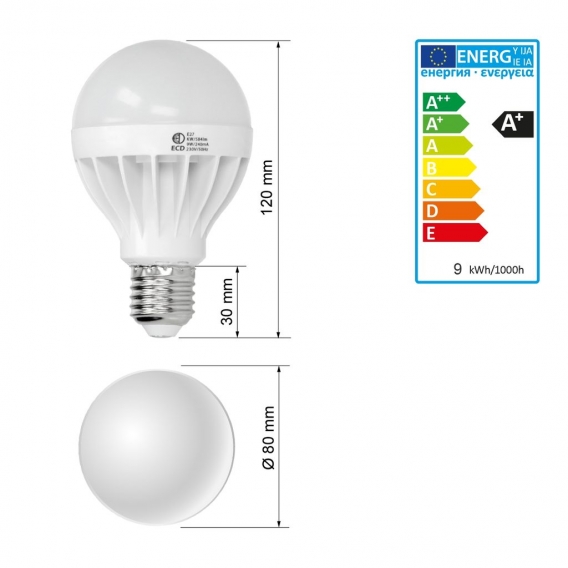 ECD Germany 10er Pack E27 LED Lampe Birne 9W - AC 220-240V - 584 Lumen - 270° Abstrahlwinkel - Kaltweiß 6000K - ersetzt 60W Glüh