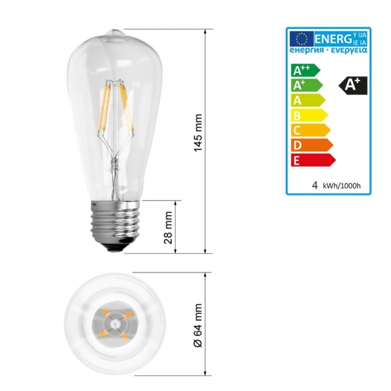 ECD Germany 10er Pack LED Filament Kolben Birne E27 4W - Warmweiß 2800K - 145 mm - 408 Lumen - AC 220-240V - erstezt 20W Glühlam