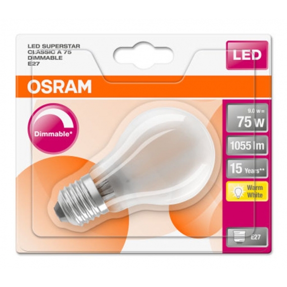 6 x Osram LED SuperStar Classic A Lampe Sockel E27 Warm Weiß 2700 K Dimmbar 9.0 W Ersatz für 75 Watt