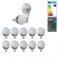 ECD Germany 10er Pack LED Birne mit IR-Fernbedienung 24 Tasten - E14 3W - RGB - AC 220-240V - 250 Lumen - 50x102 mm - farbwechse