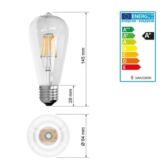 ECD Germany 10er Pack E27 LED Birne Filament 8W - AC 220-240V - 816 Lumen - 120° Abstrahlwinkel - Warmweiß 2800K - ersetzt 45W G