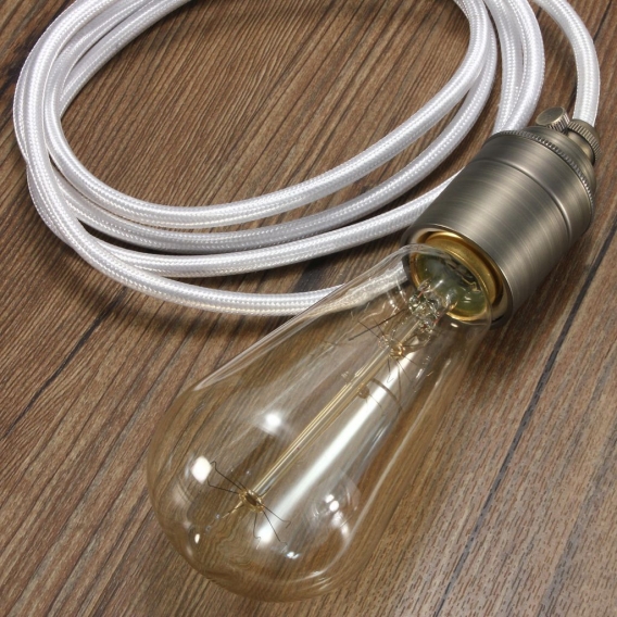 Kingso | Silber | 2M Fabric Flex Cable Pendelleuchte Leuchte Vintage E27/E26 Lampenfassung
