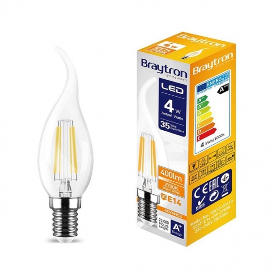 1x LED Leuchtmittel | E14 Filament | Flamme | C35T | 4W | 400 Lumen | Birne | Lampe | Leuchte | warmweiß 3000 K