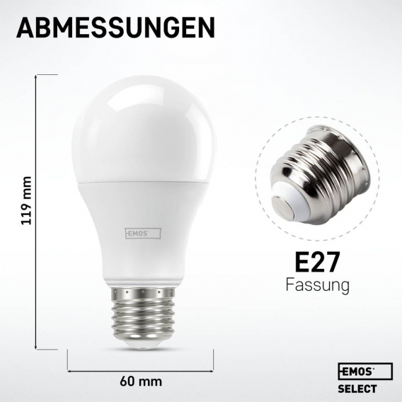 EMOS LED-Glühbirnen 14W Standard E27 - warmweiß - 30.000 h Lebensdauer - 2700K, 1521 lm, hoher Farbwiedergabe-Index - Keine Aufw