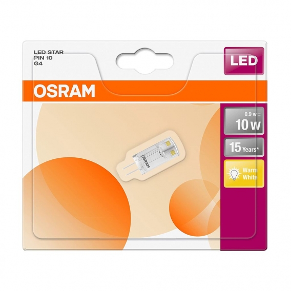 6 x Osram LED Star Pin 10 Sockel G4 Warm Weiß 2700 K 0,9 W Ersatz für 10 Watt, nicht dimmbar Lampe