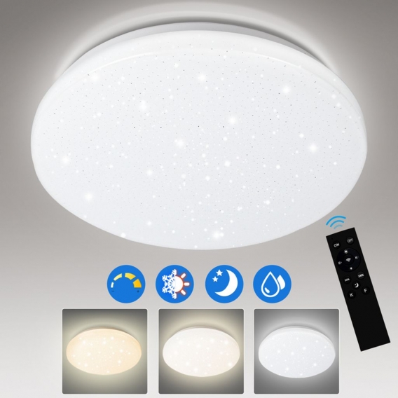 Fiqops 24W Dimmbar LED Deckenleuchte Leuchten mit Fernbedienung, 4000K, Badezimmerlampe , Farbtemperatursteuerung, 2160 lm