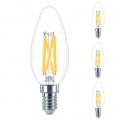Philips LED Lampe ersetzt 60 W, E14 Kerzenform B35, klar, warmweiß, 810 Lumen, dimmbar, 4er Pack