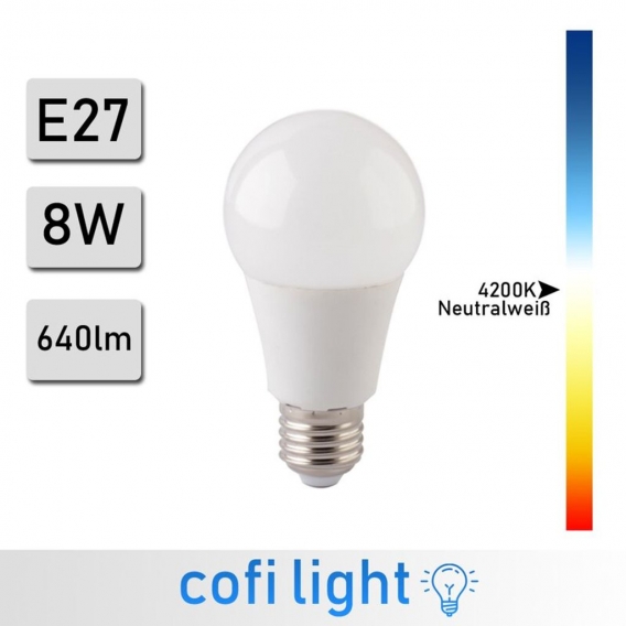 1 Stück Forever Light E27 LED A60 8W Glühbirne Lampe 4500K Neutralweiß 640 Lumen Leuchtmittel Strahler Glühlampe