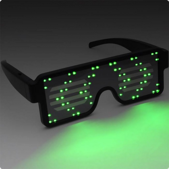 Leuchtbrille LED-Brille Party Festivals ohne Kabel wiederaufladbar mit Leuchtgrafiken & Schriften Farbe - grün