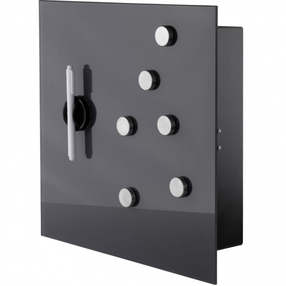 Schlüsselkasten mit Glasmagnettafel, 33 x 33 x 6,8 cm inkl. 6 Magneten, Farbe:anthrazit