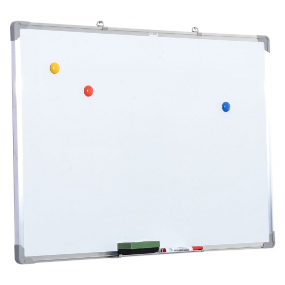 HOMCOM Whiteboard Magnettafel Wandtafel Weißwandtafel magnetisch mit Alurahmen inkl. Boardmarker Boardlöscher und Haftmagneten 9