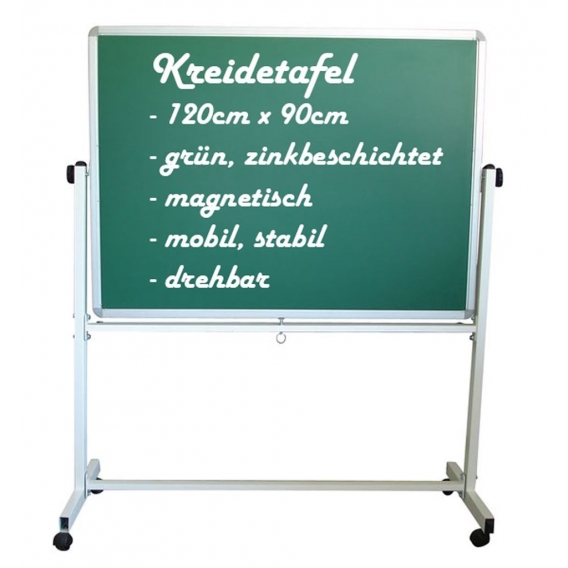 Mobile Tafel Kombitafel mit Kreidetafel und Whiteboard Oberfläche fahrbar, Größe:120x90 cm