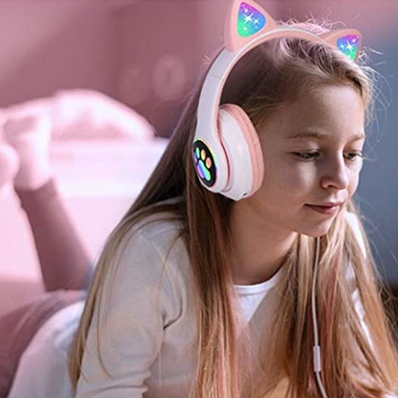 Bluetooth-Headset, Katzenohr-Headset, Ohrenschützer-Stereo-Headset mit LED-Licht drahtlos, Headset mit Mikrofon, geeignet für Ha