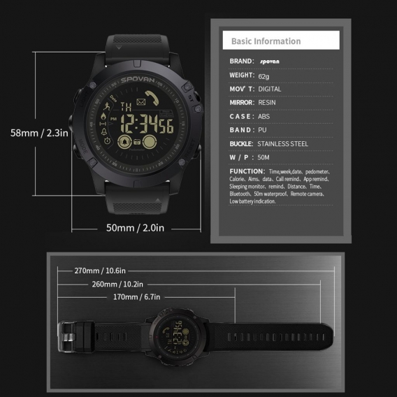 Outdoor Digital Smart Sportuhr fuer Maenner mit Pedometer-Armbanduhr fuer iOS und Android 50M wasserdicht
