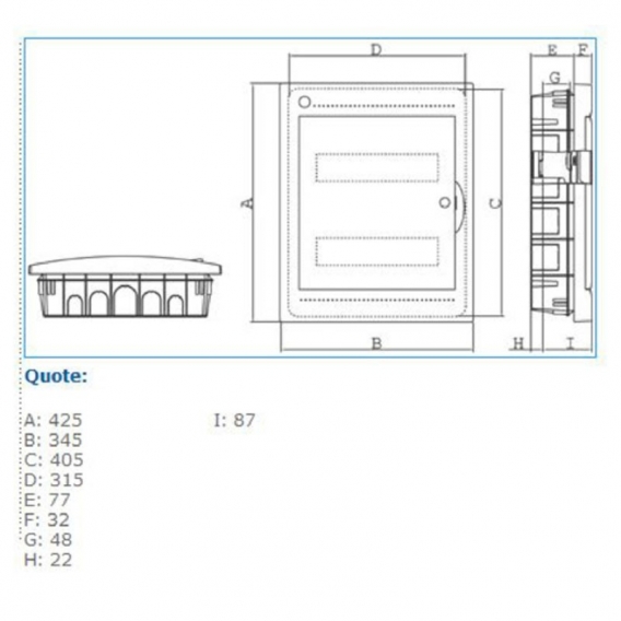Bocchiotti-Schaltschrank mit flächenbündiger Tür 24 Module IP40 B04104