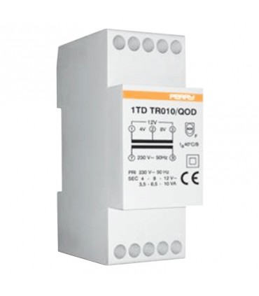 Perry-Transformator 10VA Ausgänge 4-8-12V 2 DIN 1TDTR010/QOD