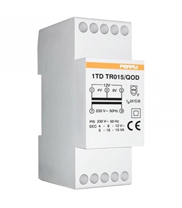 Perry-Transformator 15VA Ausgänge 4-8-12V 2 DIN 1TDTR015/QOD