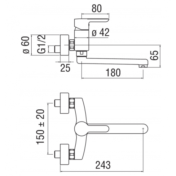 Nobili Wandmischbatterie für Spülbecken Verchromt AB87115 CR