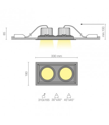 Strahler einbau-Biffi-Licht MYRA 4000K 2X18W Weiß 5622.2.18.40.08