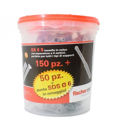 Fischer Nylondübeln SX6 S 200 Stk. und 6mm Bohrerspitze  00518955