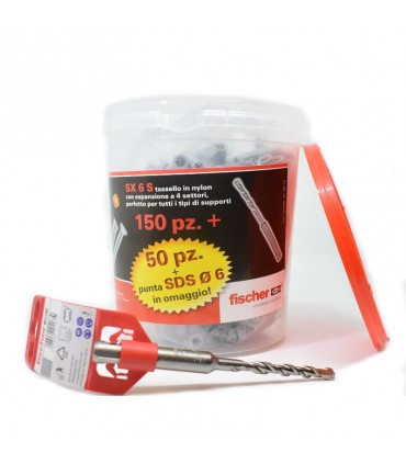 Fischer Nylondübeln SX6 S 200 Stk. und 6mm Bohrerspitze  00518955