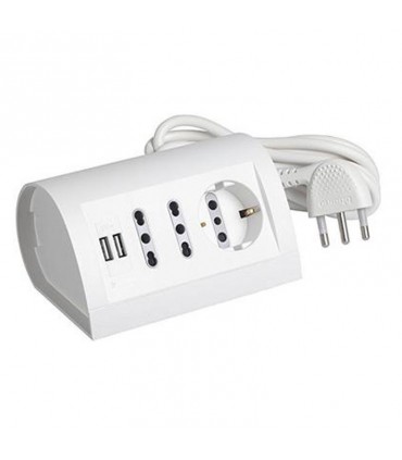 Bticino Tischsteckdosenleiste 10/16A Lichtschalter und USB-Buchse weiß S3711DU