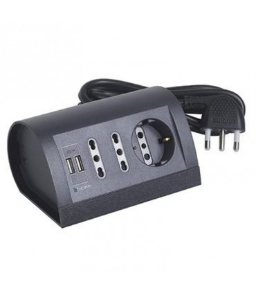 Bticino Tischsteckdosenleiste 10/16A USB-Steckdose anthrazit S3711GU