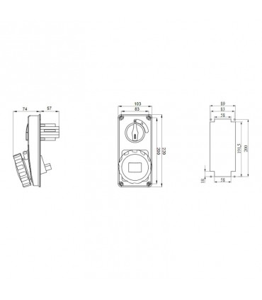 Gewiss vertikale Steckdose 2P+E 16A mit Verriegelung ohne Boden GW66304N