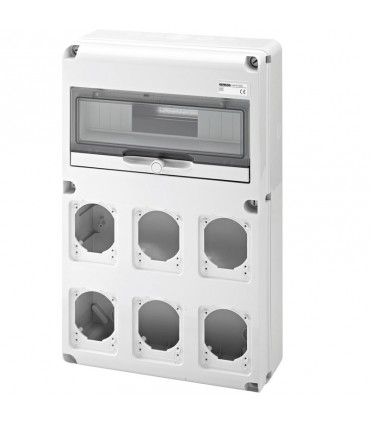 Gewiss 14-Modul-Schaltschrank mit 6 Flanschen für Industriesteckdosen GW68008N