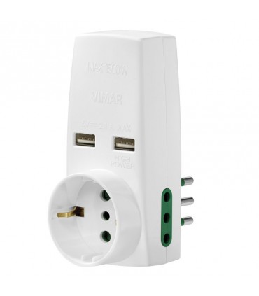 Vimar Dreifach-Adapter mit 2 USB-Steckdosen und 10A-Steckdosen 1 Schuko 0P00332.B